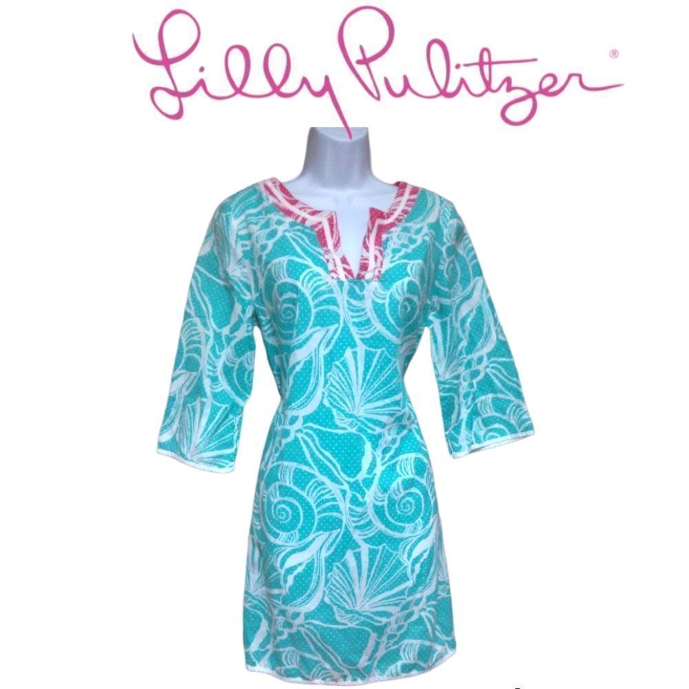LILLY PULITZER | TEAL, TOURQUOISE, PINK TUNIC DRESS, SARAH TUNIC SIZE SMALL